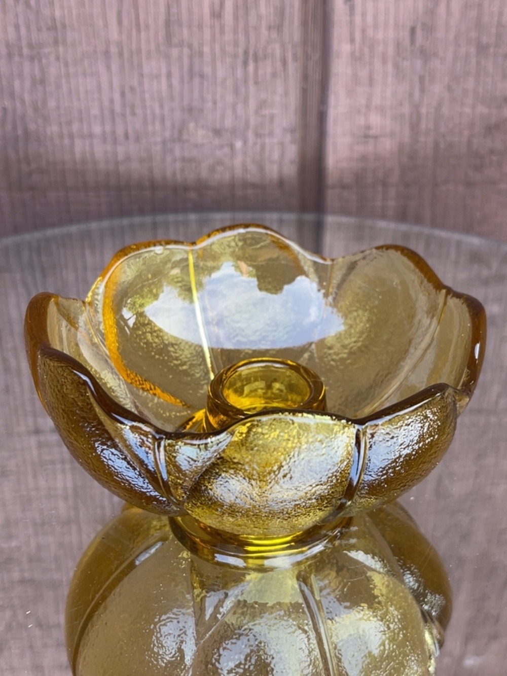 Anchor Hocking “Tulip” Candlestick Holder in Honey Gold